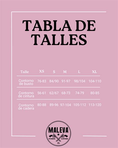 Maleva Fitness Clothing Tabla De Talles