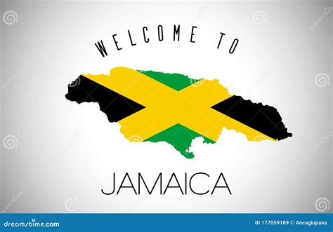 Jamaica Welcome To Text And Country Flag Inside Country Border Map