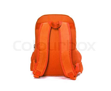 orange backpack  isolated  white stock image colourbox