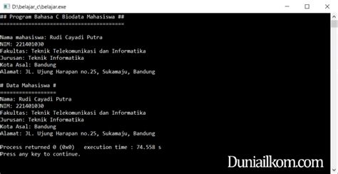 Latihan Kode Program Bahasa C: Menampilkan Biodata Mahasiswa