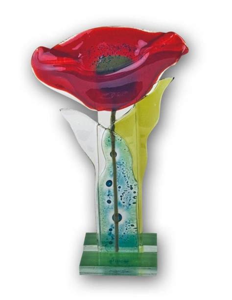 Fused Glass Flower Stem Red By Nobile Glassware Available From