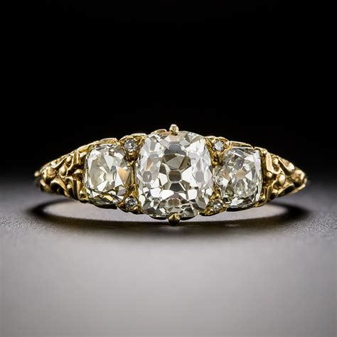 Victorian-Inspired Three-Stone Diamond Carved Ring