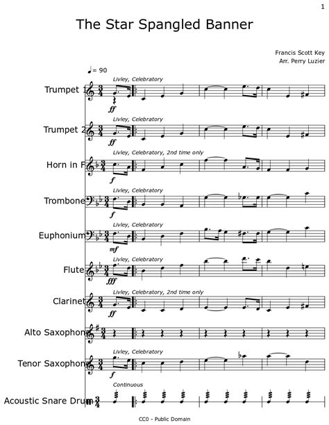 The Star Spangled Banner Sheet Music For Trumpet Horn In F Trombone