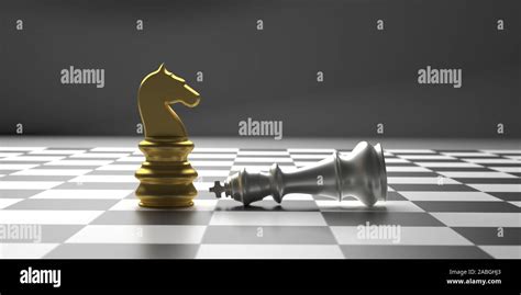 Winner, chess knight checkmate concept. Chess horse gold standing ...