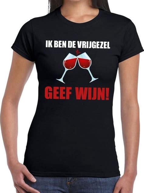 Ik Ben De Vrijgezel Geef Wijn T Shirt Zwart Dames Feest Shirts Dames