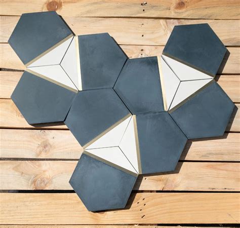 Pocket Square Navy Blue Hexagon Cement Tile With Brass Inlay Sample