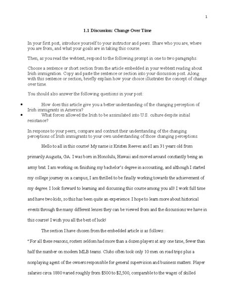 Apphistdisc 1 - Disc 1 - 1 1 Discussion: Change Over Time In your first