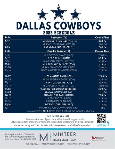 2023 Dallas Cowboys Schedule - Minteer Real Estate Team