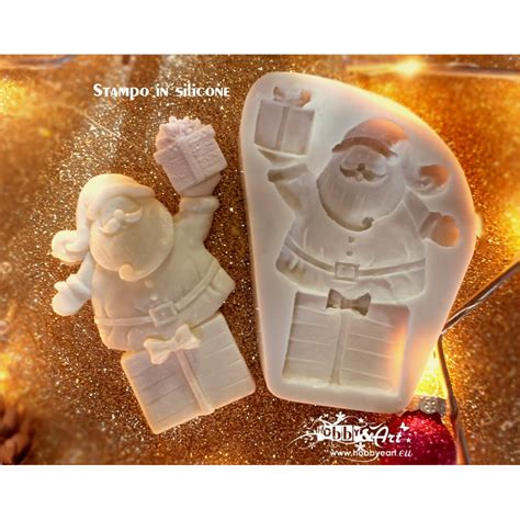 Stampo In Silicone Babbo Natale Su Pacco Regalo