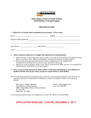 Fillable Online Uwm Bsw Application Form Uwm Fax Email