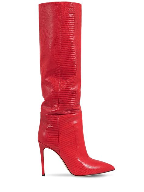 Paris Texas 105mm Tall Lizard Print Leather Boots In Red | ModeSens