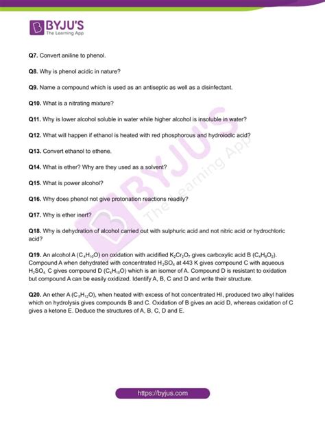 Class 12 Chemistry Worksheet On Chapter 11 Alcohols Phenols And