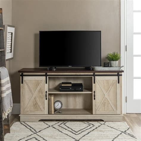 58 Inch Sliding Barn Door Tv Stand Media Console In White Oak W58sbdwo