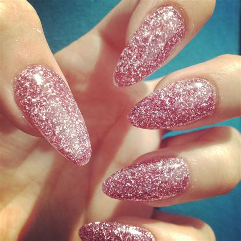 Pink Glitter Almond Shaped Sparkly Nails Almond Shape Nails Almond Nails