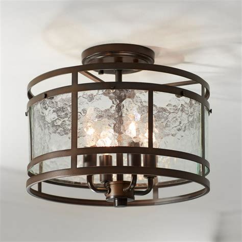 Franklin Iron Works Rustic Industrial Ceiling Light Semi Flush Mount Fixture Oiled Bronze 13 1 4