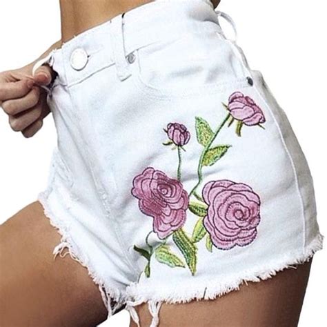 Rose Embroidered Denim Shorts Embroidered Denim Shorts Embroidered Denim Floral Denim Shorts