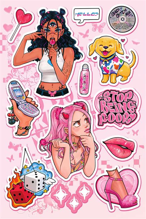 Y2k Vibe Bratz Pink Sticker Sheet ♥ Sticker Art Scrapbook Stickers