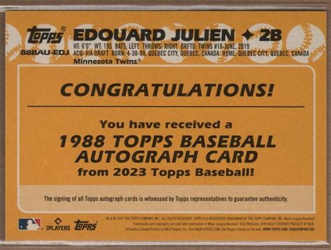 Edouard Julien 2023 Topps Update 1988 Topps Autograph Rc Minnesota