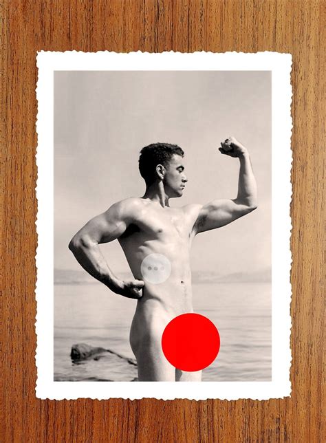 Vintage Male Nude Art Photo Print Naked Man Flexing At The Beach Erotic