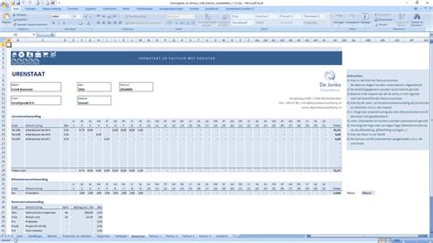 Urenstaat In Excel Met Factuur En Complete Urenhistorie