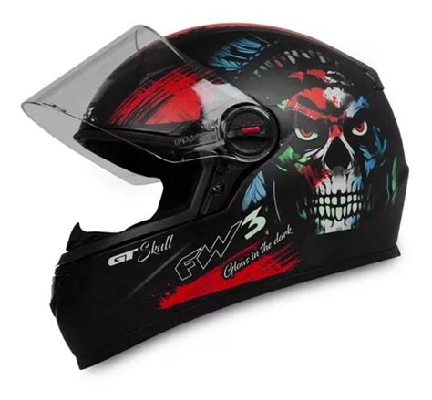 Capacete Para Moto Fechado Fw3 Gt Skull Brilha No Escuro Frete grátis