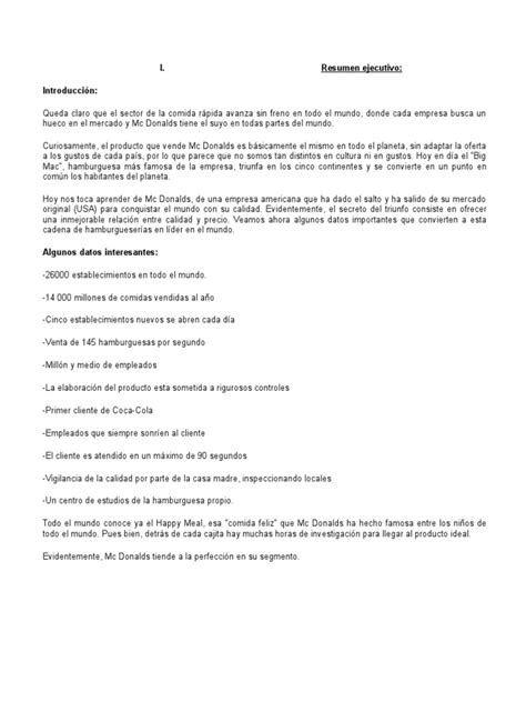 PDF Resumen Ejecutivo MCDONALDS DOKUMEN TIPS