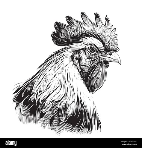 Rooster Portrait Sketch Hand Drawn Engraving Style Vector Illustration