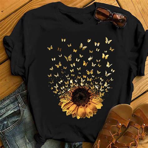 Adorable Butterfly Sunflower T Shirt T For Women Girls Etsy