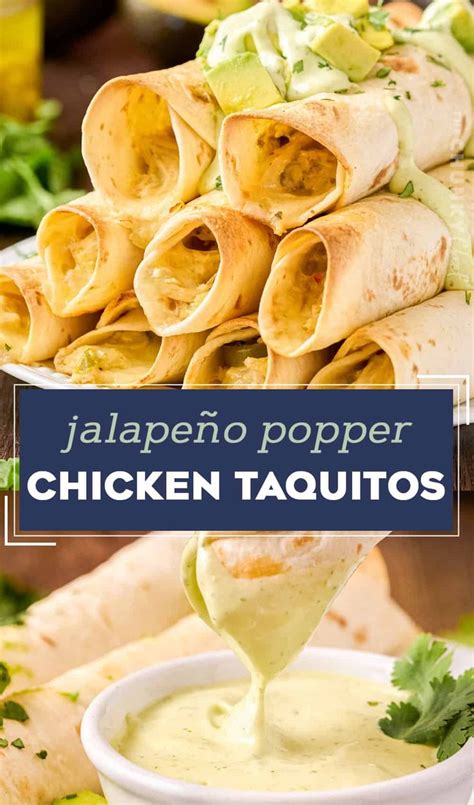 Cheesy Jalapeño Popper Chicken Taquitos Mexican food recipes easy