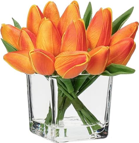 Amazon Dilatata Artificial Orange Tulips In Vase With Faux Water