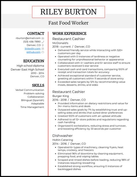 Fast Food Resume Skills List Sample Writing Guide 10 Tips In 2024