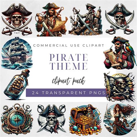 Pirate Theme Clipart, Pirate Clipart, Pirate Map, Jolly Roger ...