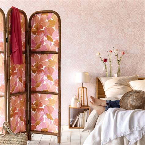 Papier peint à motif SEPTEMBER rose nude FLOWER POWER CASELIO