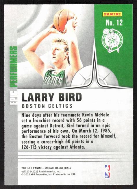 2021 22 Panini Mosaic Epic Performers Larry Bird Boston Celtics 12 EBay