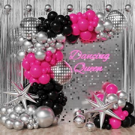 Amazon Enanal Disco Balloon Garland Arch Kit Hot Pink Black