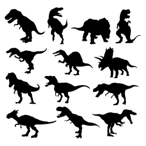 Conjunto De Siluetas Vectoriales Aisladas De Dinosaurios Vector Premium