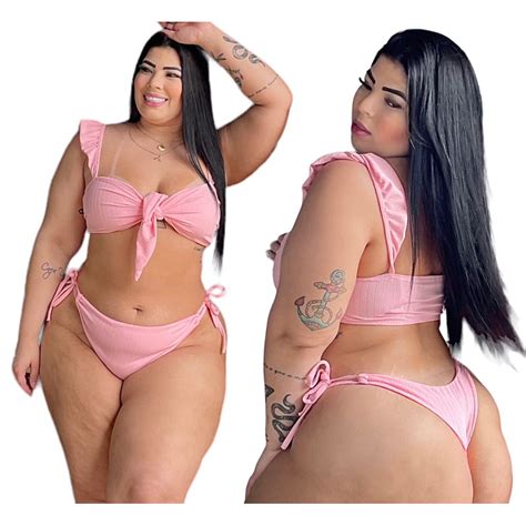 BIQUÍNI FEMININO FLORA PLUS SIZE CALCINHA CINTURA ALTA DETALHE