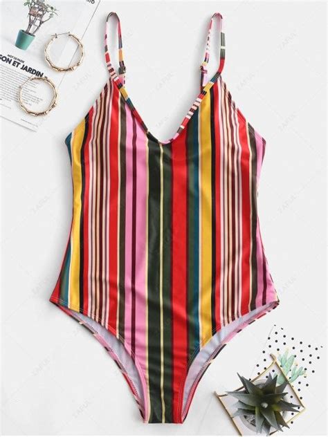 [12 Off] 2020 Zaful Colorful Striped One Piece Swimsuit In Multi A Zaful