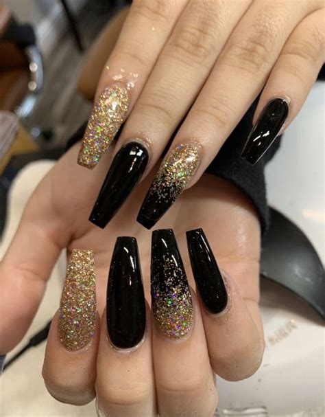 Black Gold Nails In Black Nails With Glitter Black Gold Nails