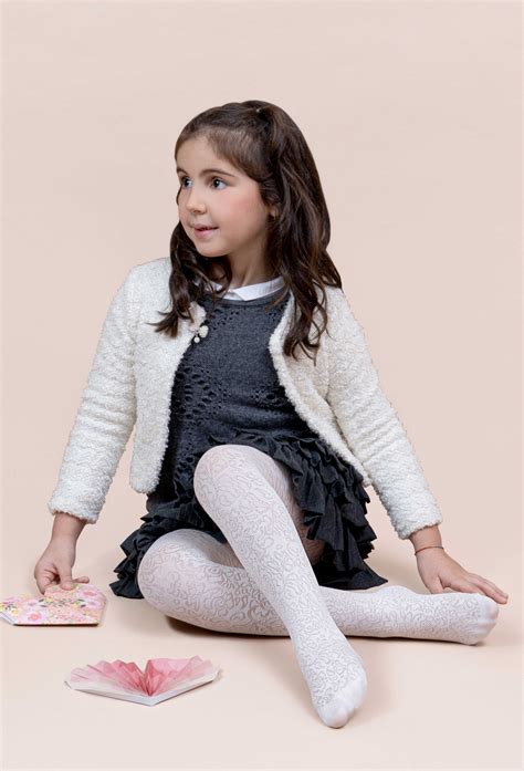 Aquilone Girls Eva Jacquard Floral Lace Tights Italian Tights