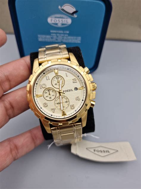 Fossil Dean Chronograph Champagne Dial Gold Tone Mens Watch Fs4867