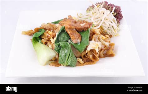 Stir Fried Flat Rice Noodle Chicken Thai Foods Stock Photo Alamy