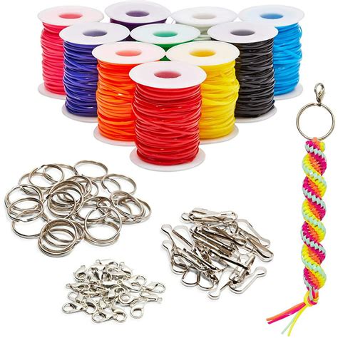 100 Pieces Plastic Lacing Cord Kit With Hooks Clasps Keyrings For Diy Crafts 40 Yards 10