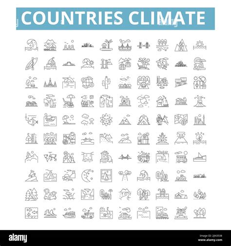 Countries climate icons, line symbols, web signs, vector set, isolated ...