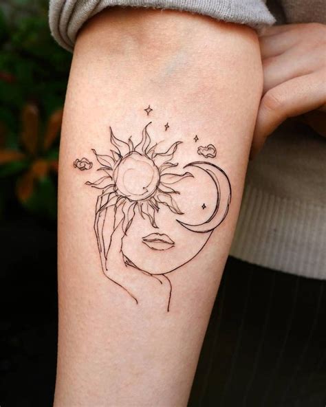 Sun And Moon Woman Tattooed On The Inner Forearm Tattoos Elegant