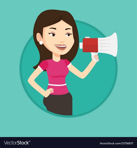 Young Woman Speaking Into Megaphone Royalty Free Vector