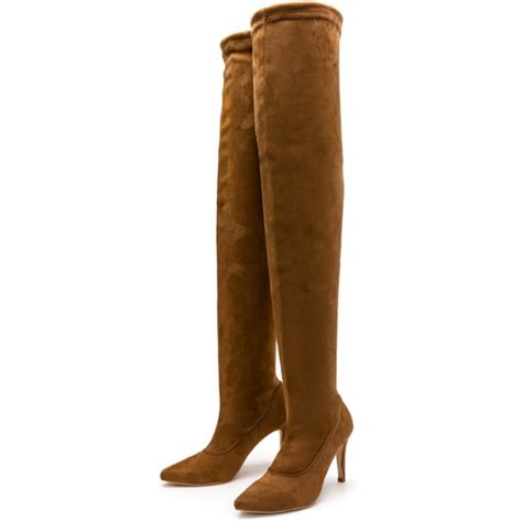 Bota Over The Knee Cano Alto Acima Do Joelho Salto Fino Em Suede