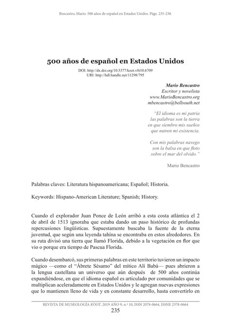 Pdf A Os De Espa Ol En Estados Unidos