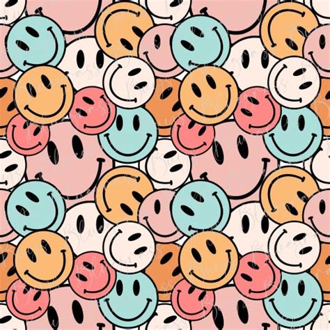 Retro Smiley Face Seamless Pattern Seamless Checkered Etsy