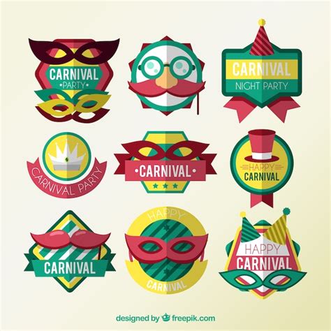 Free Vector Flat Carnival Stickers Set